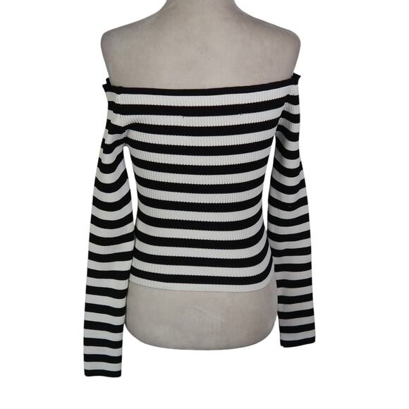 Silence + Noise Urban Outfitters White and Black Striped Off Shoulder Sweater S - Picture 5 of 7